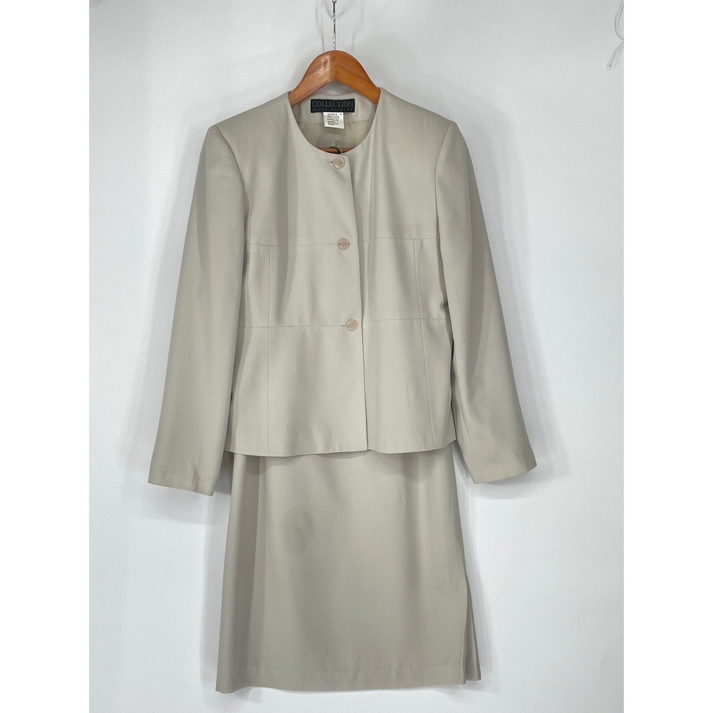 Harve Benard Collection Women Skirt Suit 8 Set Beige Collarless Button Blazer